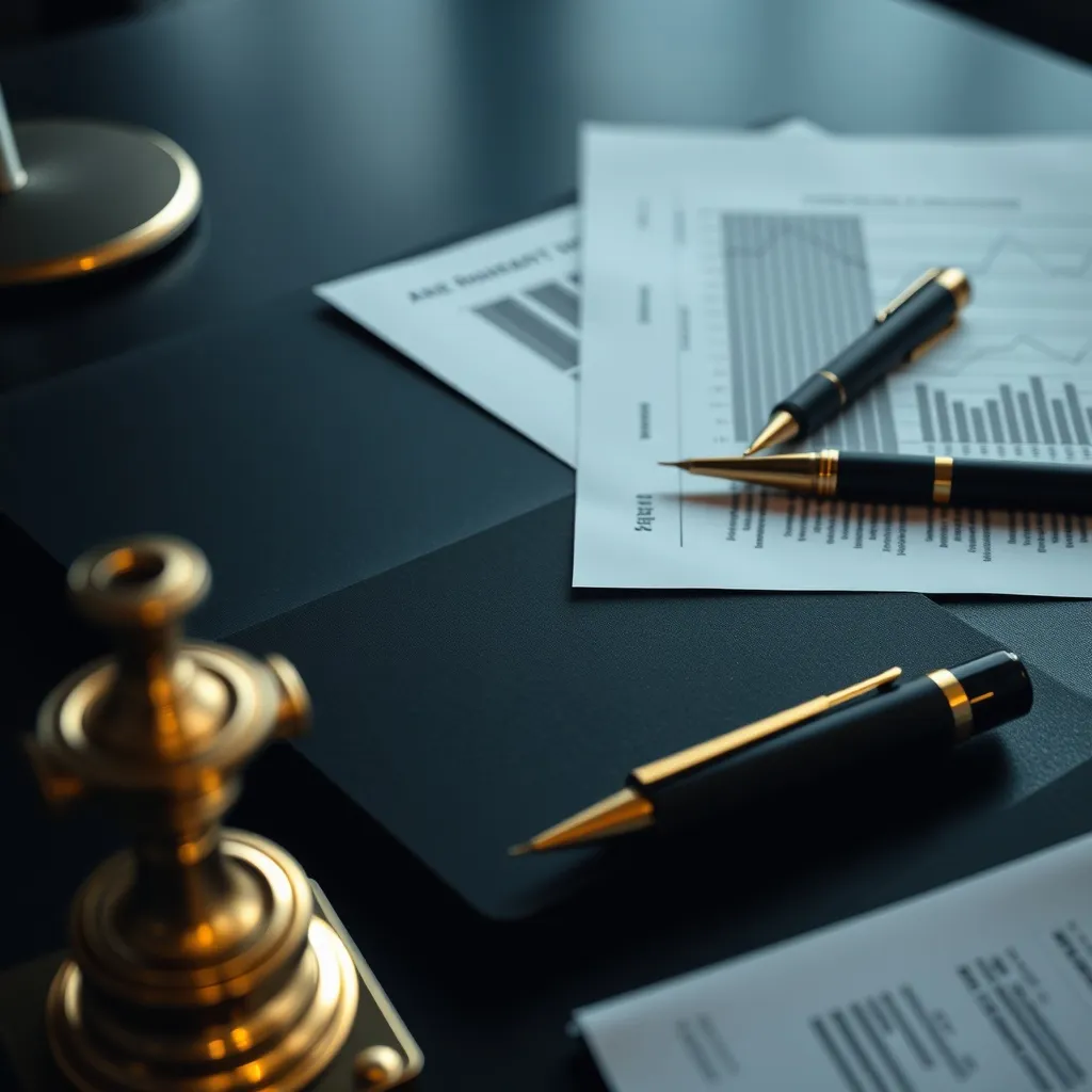 High-angle shot of a minimalist black executive desk with a