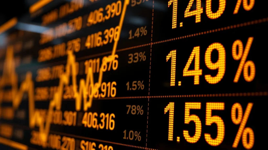 A professional close-up of a financial digital display showi