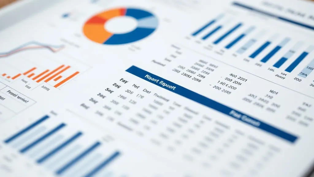A close up of a printed financial report with charts and gra